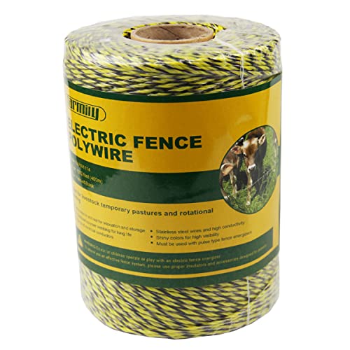 Farmily Portable Electric Fence Polywire 1312 Feet 400 Meter 6 Conductor Yellow and Black Color