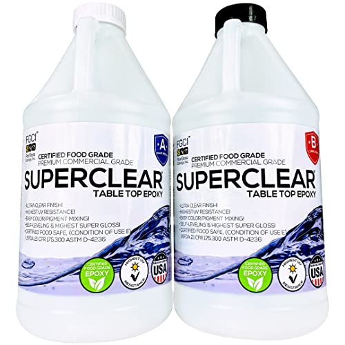 FGCI Superclear Premium Amazing Clear Cast Epoxy Pourable Resin kit, Epoxy for Wood Tables, Concrete Countertop Sealers, Orgone, Epoxy Resin Molds - 1 Gallon, 2 Part Epoxy Resin Kit