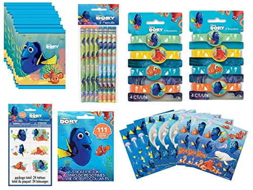 Finding Dory Finding Nemo Party Supplies Favor Bundle Pack Includes Loot Bags, Pencils, Tattoos, Stickers