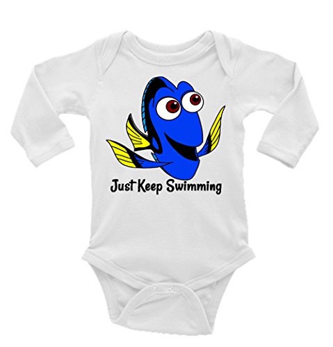 Finding Dory Just Keep Swimming Long Sleeves Unisex Baby/Toddler Onesie (18-24) White