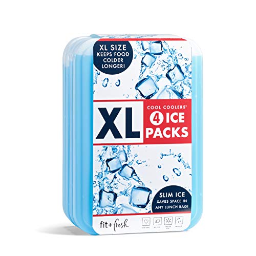 Fit & Fresh XL Cool Coolers Freezer Slim Ice Pack for Lunch Box, Set of 4, Xtra Large, Blue, 4 count (Pack of 1)