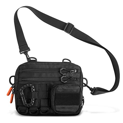 Fitdom Black Small Tactical Messenger Bag For Men. Multiple Ways to Carry as Sling, Shoulder, Crossbody, Waist, Pouch Side Pack. Made with Heavy Duty Fabric. Pack This EDC Tactical Bag (BLACK)