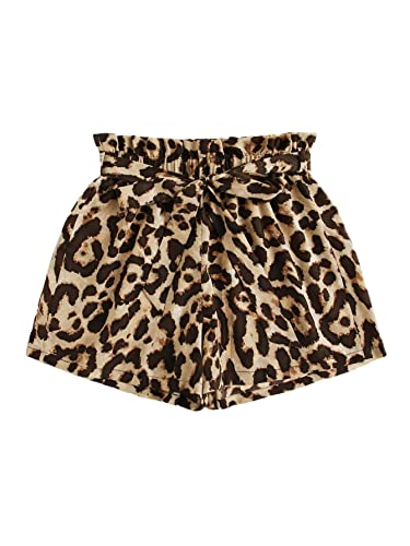 Floerns Women's Tie Bow Floral Print Summer Beach Elastic Shorts Leopard S