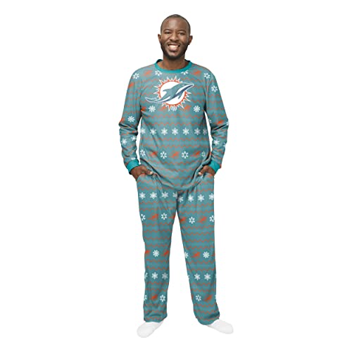 FOCO NFL Men's Team Color Large Primary Logo 2 Piece Top and Bottom Ugly Pajama Set, Miami Dolphins, XX-Large