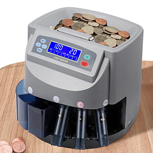 Frifreego Coin Counter Machine,Coin Sorter and Wrapper Machine with Coin Bins and Tubes, Professional Coin Roller Machine, 500 Capacity, 216 Coins/min for Change Counting