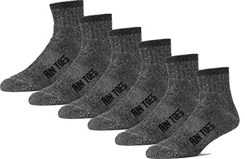 FUN TOES Men's 80% Wool Ankle Socks 6 Pack Strong Arch Support Winter Cushioned Bottom Ideal for Hiking (Black, Men's 10-13)