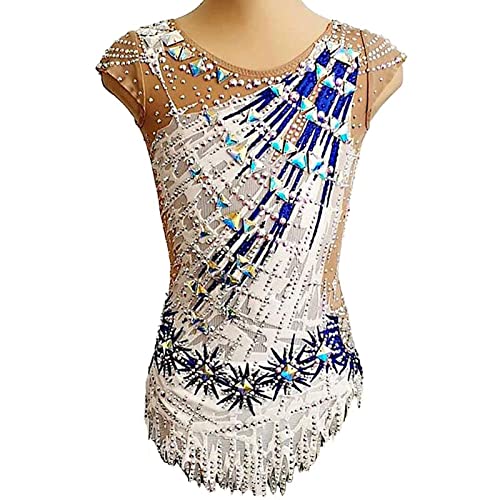 FWEBGW Sleeveless Rhythmic Gymnastics Leotards Girls Women Classic Sports Competition Wear High Elasticity Clothing,White,XL