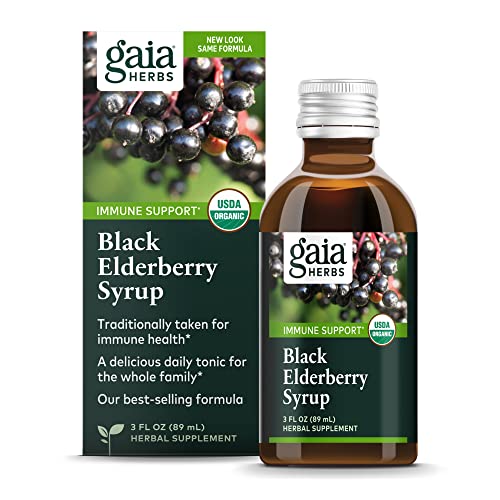 Gaia Herbs Black Elderberry (Sambucus Nigra) Syrup-Immune Support Supplement-Made with Organic Black Elderberries for Immune System Support-USDA Certified Organic Formula-3 Fl Oz (18-Day Supply)