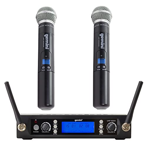 Gemini Sound Pro Dual Wireless Microphone System, Professional Handheld Long Range (150 Ft) Mic Set for DJ, Church, Karaoke, XLR Connector, 2 (UHF-6200M) Microfono
