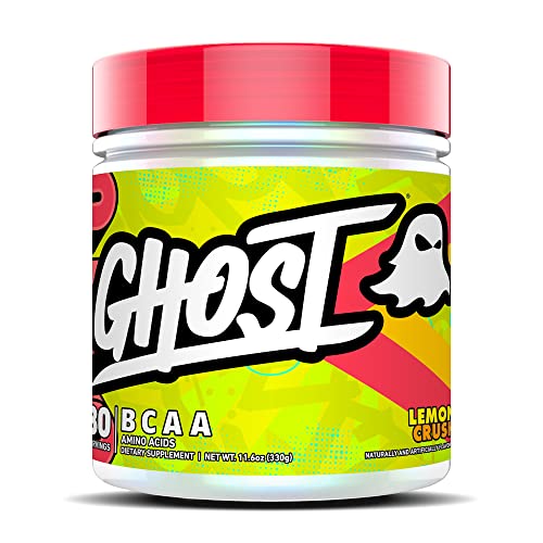 GHOST BCAA Amino Acids, Lemon Crush - 30 Servings - Sugar-Free Intra and Post Workout Powder & Recovery Drink, 7g BCAA – Supports Muscle Growth & Endurance- Soy & Gluten-Free, Vegan