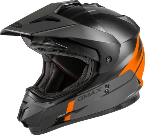 GMAX GM-11 Dual Sport Helmet (Black/Orange/Grey, Large)