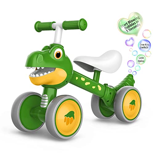 Goetland Baby Balance Bike with Bubble Machine for 10-36 Months Toddler Dinosaur Mini Bike No Pedal Bike Birthday Gift for 1 Year Olds Ride-on Toys Fit for 2.2-3.3FT Children