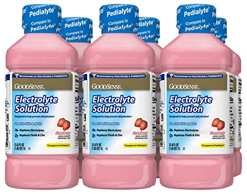 GoodSense Strawberry Electrolyte Solution, Replaces Electrolytes, Fluid & Zinc, Kids & Adults, 33.8 Fluid Ounces (Pack of 6)