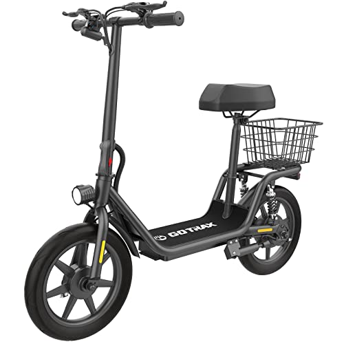 Gotrax Flex Electric Scooter with Seat for Adult Commuter,16 Miles Range&15.5Mph Power by 400W Motor, Foldable Scooter with 14" Pneumatic Tire& 9”Comfortable Wider Deck, EBike with Carry Basket Black