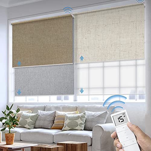 Graywind Motorized Dual Shades Smart Double Blinds Blackout and Light Filtering Shades in One Set Remote Alexa Google Smart Control Roller Shades, Customized Size (Customize Fabric)