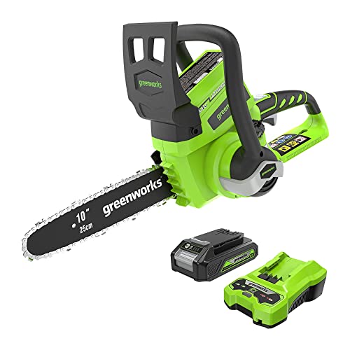 Greenworks 24V 10" Chainsaw, 2.0Ah USB Battery and Charger