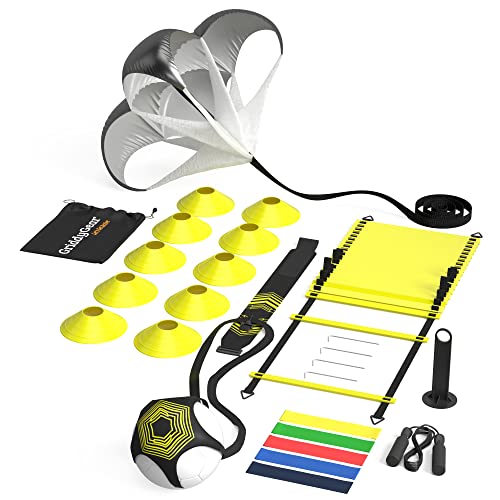 GriddyGear Speed and Agility Training Equipment—Sports Workout Set for Running, Football, Soccer, Hockey, Basketball for Kids, Youth, and Adults—Cones, Ladder, Parachute, etc.