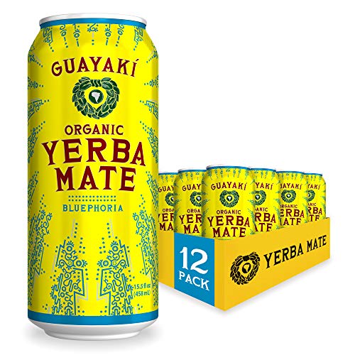 Guayaki Yerba Mate, Clean Energy Drink Alternative, Organic Bluephoria, 15.5oz (Pack of 12), 150mg Caffeine