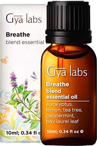 Gya Labs Breathe Essential Oil Blends - 100% Therapeutic Grade Breathe Easy Essential Oils from Eucalyptus, Peppermint Oil and More, for Sinus Relief, Humidifier Cleaner & Congestion (0.34 fl oz)