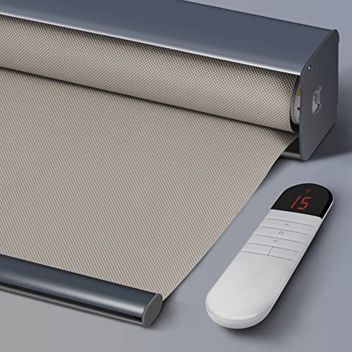 Hapadif Smart Blinds Automatic Solar Shades Customize Width (21-90 Inch) Remote Control Roller Blinds for Windows Motorized Window Shades Electric Blinds Compatible with Alexa Google Fine Grain Beige