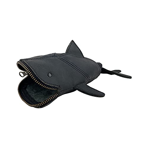 Hide & Drink, Leather Pouch Pencil Bag, Coin Purse, Scissors Case, Shark Cable Holder, Phone Case, Wallet, Makeup, Stuffed Animal, Handmade (Charcoal Black)