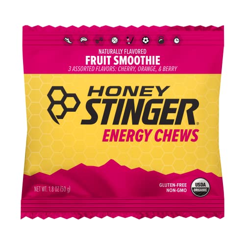 Honey Stinger Organic Fruit Smoothie Energy Chew | Gluten Free & Caffeine Free | For Exercise, Running and Performance | Sports Nutrition for Home & Gym, Pre and Mid Workout | 12 Pack, 21.6 Ounce