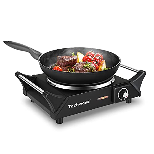 Hot Plate, Techwood Electric Stove for Cooking, 1500W Countertop Single Burner with Adjustable Temperature & Stay Cool Handles, 7.5” Cooktop for RV/Home/Camp, Compatible for All Cookwares Upgraded Version