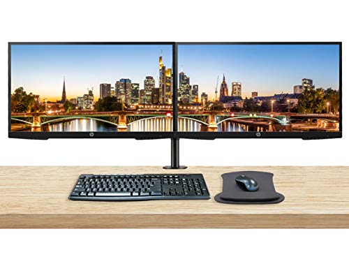 HP P27h G4 27 Inch FHD IPS LED-Backlit LCD 2-Pack Monitor Bundle with HDMI, Integrated Speakers, Blue Light Filter, Dual Monitor Stand, MK270 Wireless Keyboard and Mouse, Gel Pad