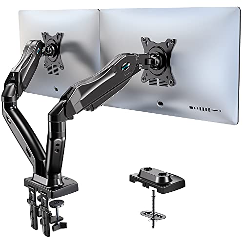 HUANUO Dual Monitor Stand, Adjustable Spring Monitor Desk Mount for 13-27 inch, Dual Monitor Mount Holds Max 14.3lbs, Computer Monitor Arms with Wide Range of Motion for Home Office