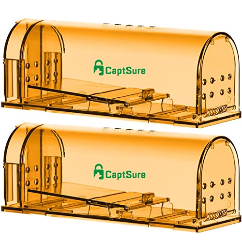 Humane Mouse Traps, Easy to Set, Kids/Pets Safe, Reusable for Indoor/Outdoor use, for Small Rodent/Voles/Hamsters/Moles Catcher That Works. CaptSure Original 2 Pack (Small)