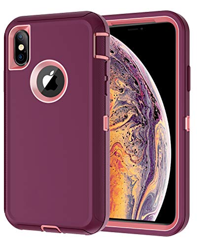 I-HONVA for iPhone Xs Max Case Shockproof Dust/Drop Proof 3-Layer Full Body Protection [Without Screen Protector] Rugged Heavy Duty Durable Cover Case for Apple iPhone Xs Max 6.5-inch, Purple/Pink