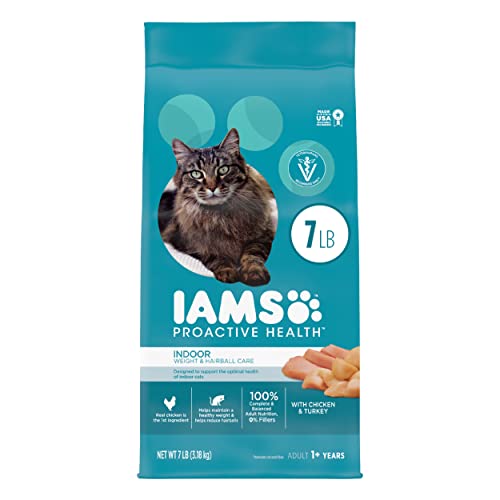 IAMS PROACTIVE HEALTH Adult Indoor Weight Control & Hairball Care Dry Cat Food with Chicken & Turkey Cat Kibble, 7 lb. Bag