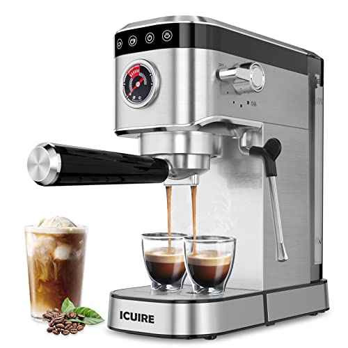 ICUIRE Espresso Machine, 20 Bar Compact Espresso Coffee Machine with Milk Frother, Digital Touch Panel, 37 Oz Removable Water Tank for Espresso Make