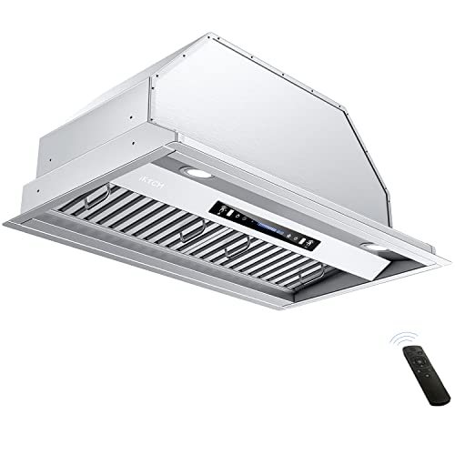 IKTCH 36 inch Built-in/Insert Range Hood 900 CFM, Ducted/Ductless Convertible Duct, Stainless Steel Kitchen Vent Hood with 2 Pcs Adjustable Lights and 3 Pcs Baffle Filters with Handlebar(IKB02-36'')