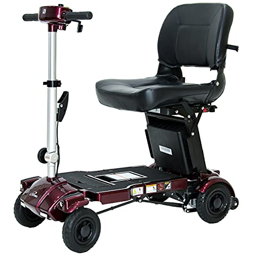 iLIVING USA i3 Foldable Electric Scooter Mobility for Seniors and Adults Alternative to Wheelchair Portable and Travel Friendly, with 18-Inch Deluxe Seat, Burgundy (i3-R-S18)