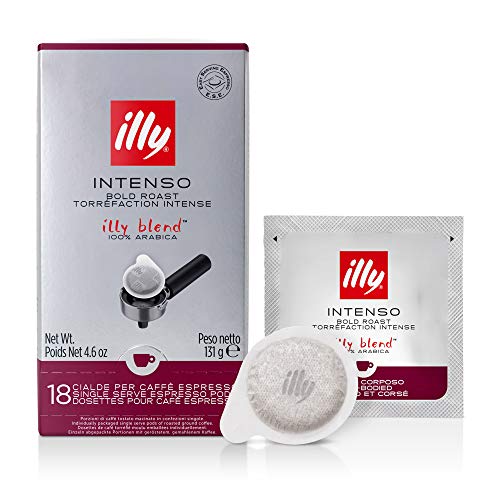 Illy Intenso E.S.E. Pods , Bold Roast, Robust Finish with Warm Notes of Cocoa and Dried Fruit, 100% Arabica Coffee, All-Natural, No Preservatives, 18 Count (Pack of 1)