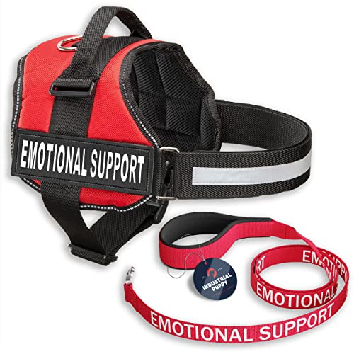 Industrial Puppy Service Dog Vest Harness with Emotional Support Patches and Matching Leash, Emotional Support Animal Vest and Matching Leash Set (Small, Red)