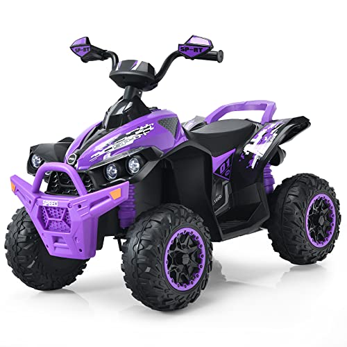 INFANS Kids Ride on ATV, 12V 4 Wheeler Quad Toy Vehicle with Music, Horn, High Low Speeds, LED Lights, Electric Ride On Toy, Battery Powered Wheels Car for Kids Over 3 Years Old (Purple)