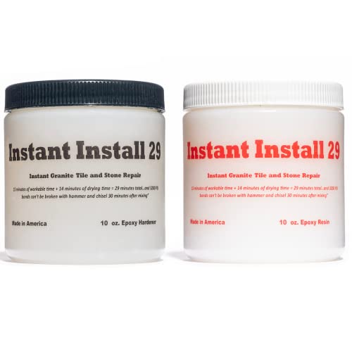 Instant Install 29– 20 Oz Granite Repair Kit – Dry in 29 Minutes – No Taping Required! Permanent Tile Marble Stone Corian Quartz Countertop Chip Repair Kit – Broken/Cracks Epoxy – Use with Our EZ Tint