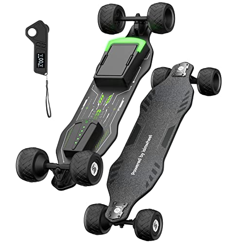 isinwheel V8 Electric Skateboard with Remote, 1200W Brushless Motor, 30 Mph Top Speed & 12 Miles Range, IPX6 Waterproof, Electric Longboard for Adults ＆Teens with Green Ambient Light