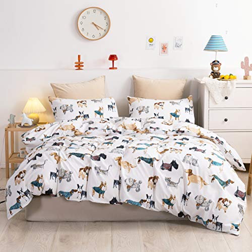 Ivellow Twin Duvet Cover for Kids Cartoon 100% Cotton Kids' Duvet Cover Sets Dog Patterned Duvet Cover Ultra Soft Breathable Cute Toddler Duvet Cover Bedding Set 3Pcs Zipper Closure Boys Girls Teens