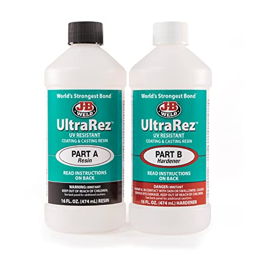 J-B Weld 43032 UltraRez UV Resistant Resin, Epoxy Resin, Art Resin, Crystal Clear Non- Yellowing, 32 fl. Oz. Kit, Clear