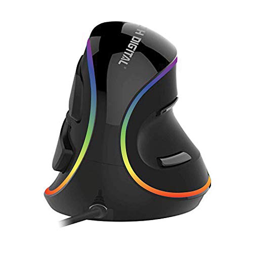 J-Tech Digital Ergonomic Mouse Wired - RGB Vertical Gaming Mouse with 5 Adjustable DPI Settings up to 4000 DPI, Computer Mouse for Carpal Tunnel, Removable Palm Rest and Thumb Buttons [V628R]