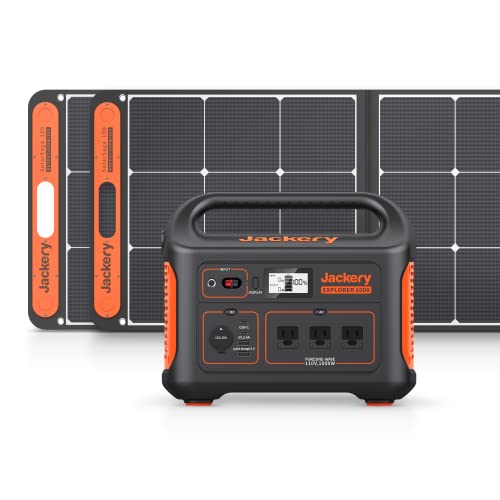 Jackery Solar Generator 1000, 1002Wh Capacity with 2x SolarSaga 100W Solar Panels, 3 x 1000W AC Outlets, Portable Power Station Ideal for Home Backup, Emergency, RV Outdoor Camping