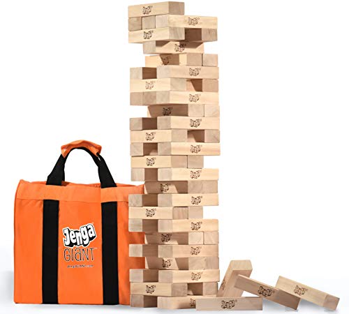 Jenga Official Giant JS6 - Extra Large Size Stacks to Over 4 feet, Includes Heavy-Duty Carry Bag, Premium Hardwood Blocks, Splinter Resistant, Precision-Crafted Known Brand Game