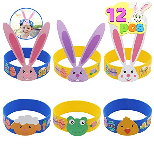 JOYIN 12 Pcs Easter Foam Headband for Easter Apparel Craft Kits with Rabbit Bunny, Chick, Frog, Lamb Headband for Hat & Mask Pretend Play, Dress-Up Party Accessory, and Easter Theme Party