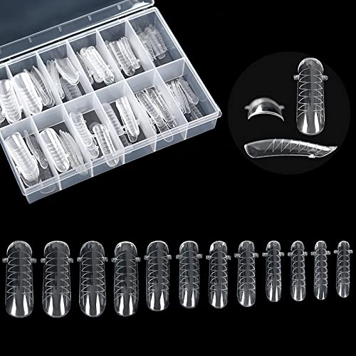 KADS 120PCS Clear Full Cover Dual Nail System Form UV Gel Acrylic Nail Art Mold Artificial Nail Tips with Scale for Extension (MODEL 2)