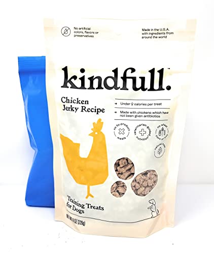 Kindfull Chicken Jerky Recipe Dog Training Treats, 8oz (Pack of 2) and Tesadorz Resealable Bags
