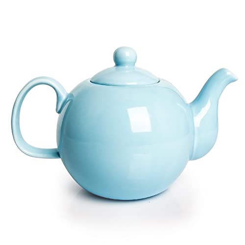 KitchenTour English Porcelain Tea pots -37oz for blooming&loose leaf, Fine Serving Ceramic Tea Pot with Upgraded Strainer Holes for Tea Party-Blue