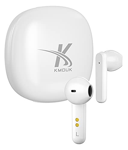 KMOUK True Wireless Earbuds, Qualcomm QCC3040 Bluetooth 5.2 Earbuds, IPX8 Waterproof Earphones, 4-Mic CVC8.0 Call Noise Reduction, 30H Playtime, in-Ear Stereo Headphones with Touch Control, White